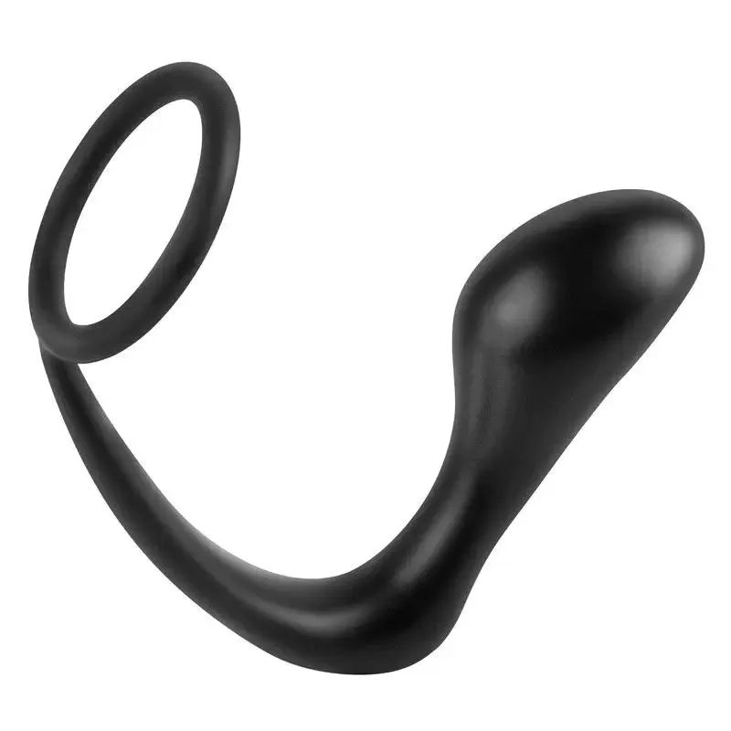 4-inch Pipedream Silicone Black Prostate Massager with Cock Ring