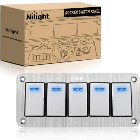 5Gang Aluminum 3Pin ON/Off Blue Led Rocker Switch Panel