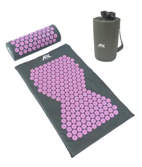 AFX Acupressure Mat & Pillow Set with Bag - Bed of Nails/Massage/Wellness/Relaxation (Grey/Pink) Grey/Pink