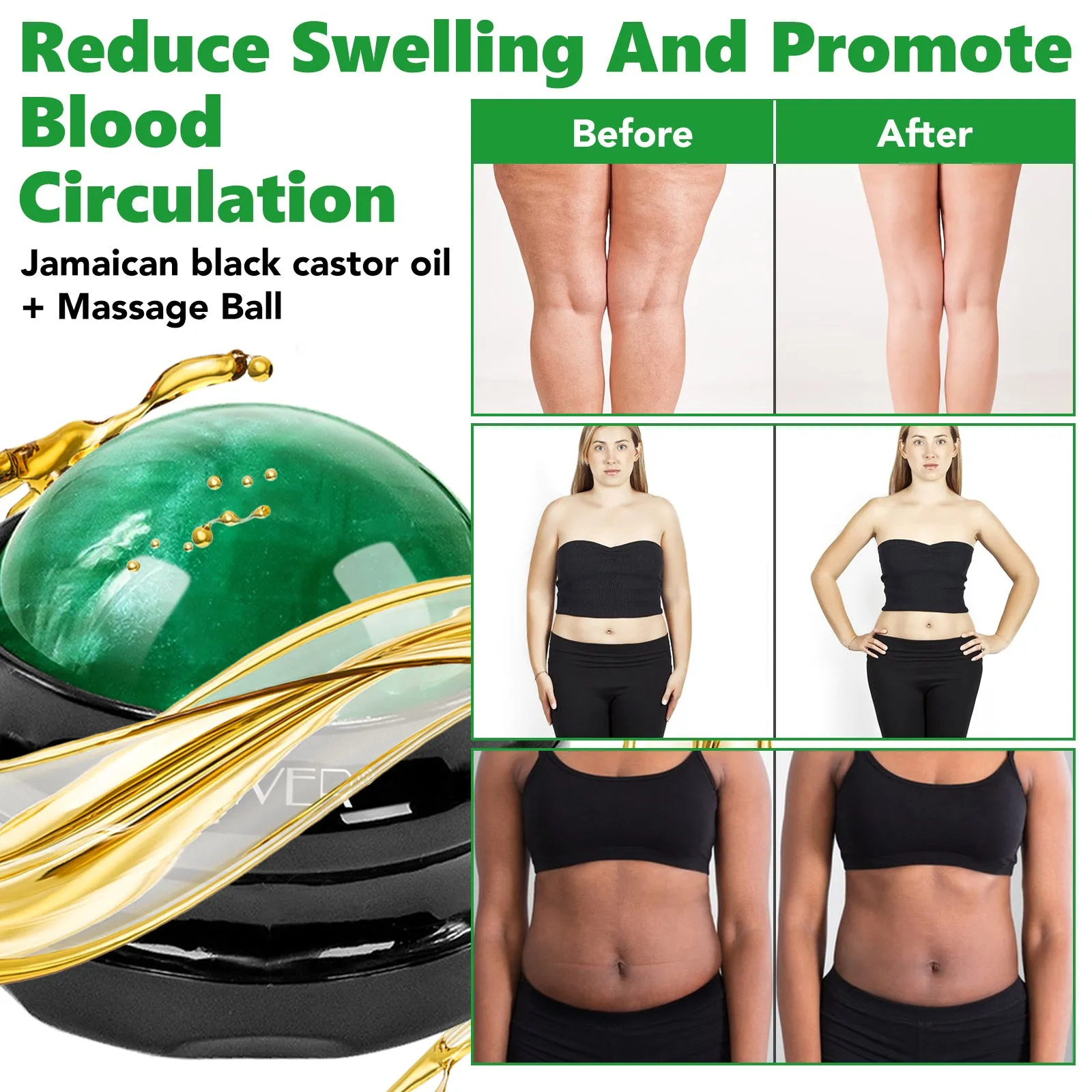 Aliver Massage Roller Ball (Green)   60ml Black Castor Massage Oil for body