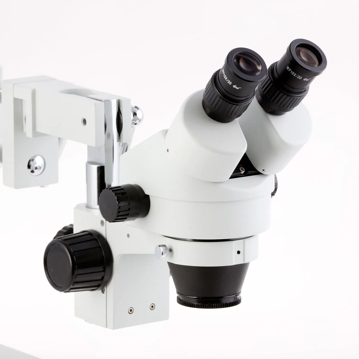 AmScope SM-4 Series Zoom Binocular Stereo Microscope with 150W Halogen Ring Light and Optional Digital Camera on Double Arm Boom Stand