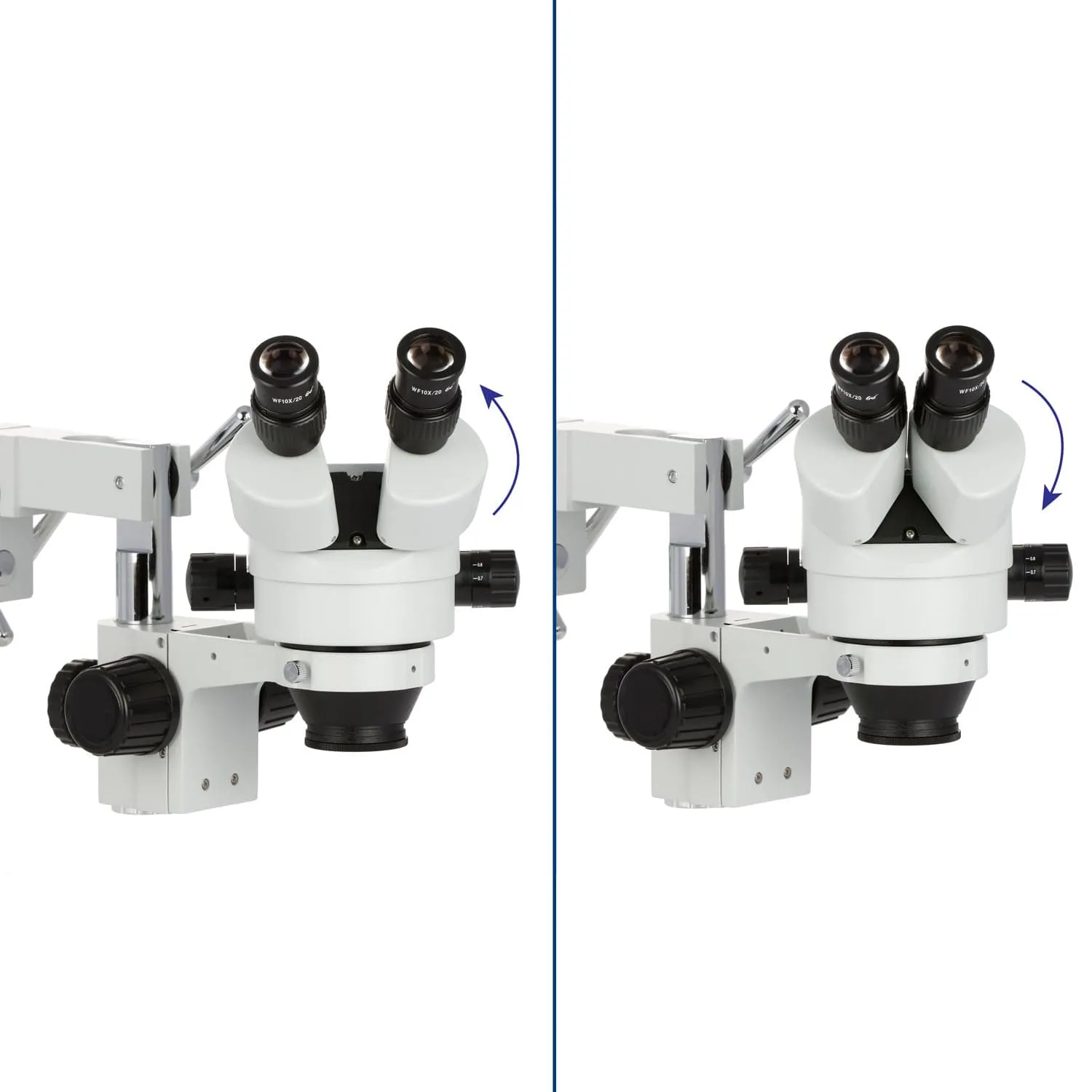 AmScope SM-4 Series Zoom Binocular Stereo Microscope with 150W Halogen Ring Light and Optional Digital Camera on Double Arm Boom Stand