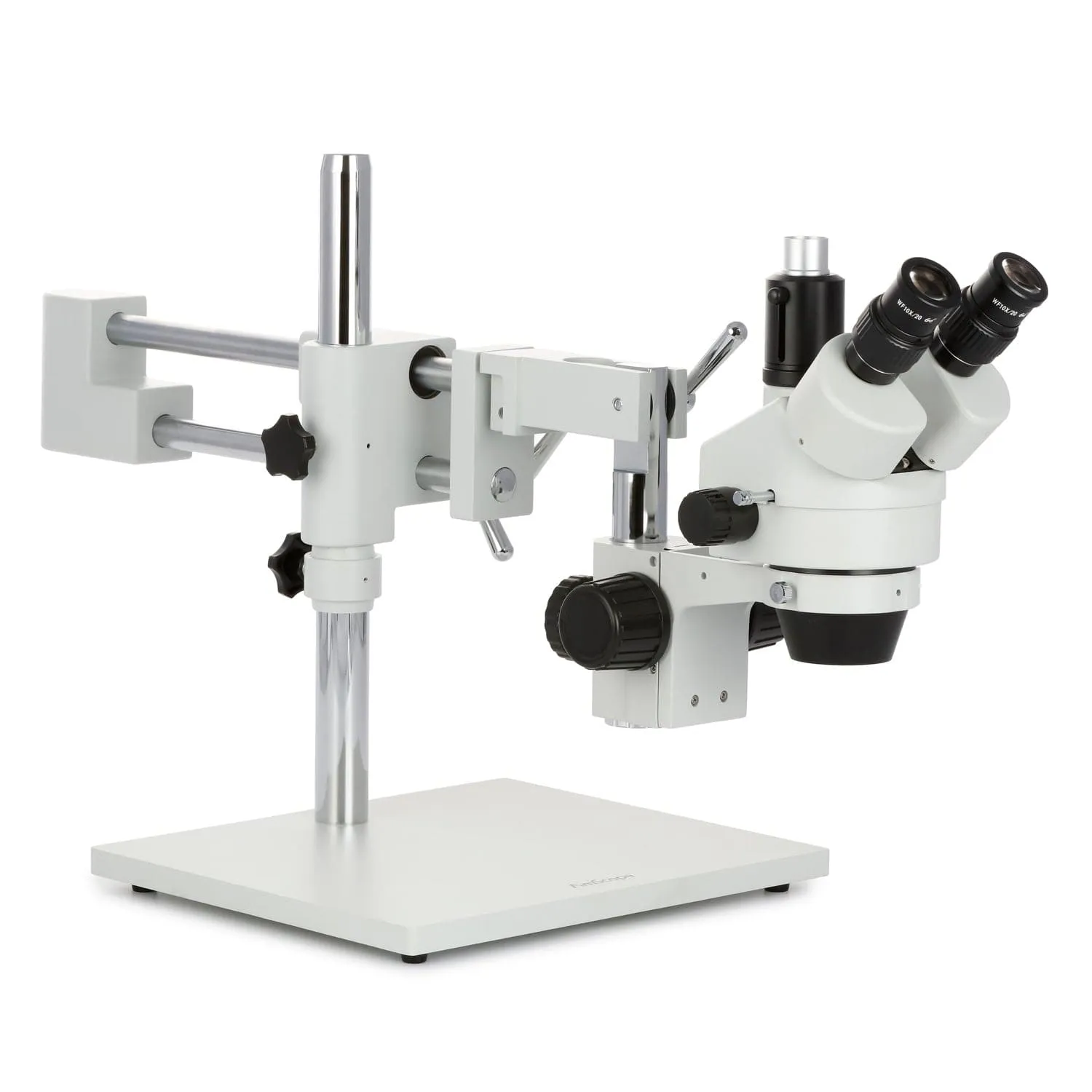 AmScope SM-4 Series Zoom Trinocular Stereo Microscope with Heavy Duty 80 LED Ring Light and Auto Focus Camera on Double Arm Boom Stand