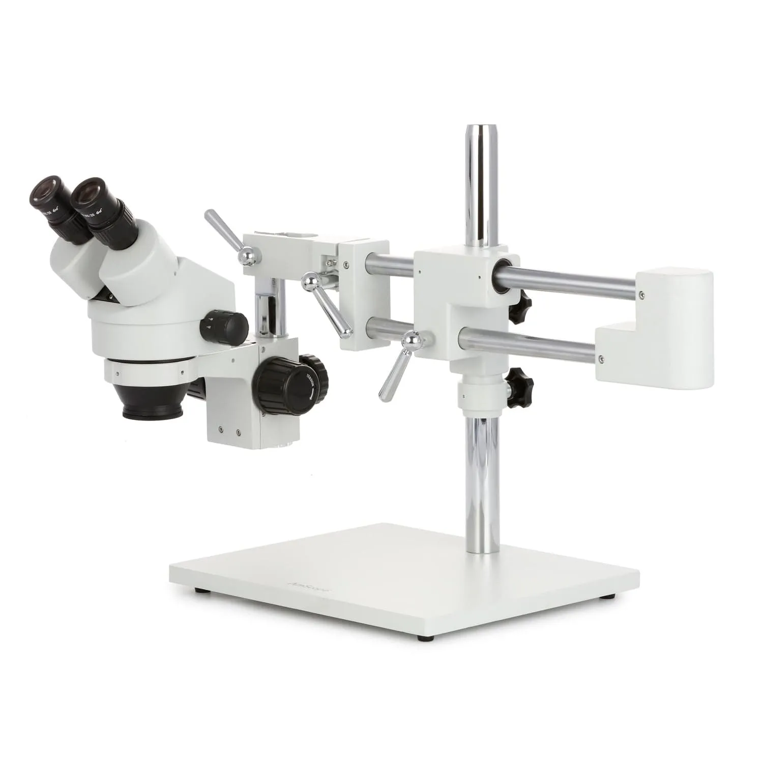 AmScope SM-4B Series Binocular Zoom Stereo Microscope with 8W Fluorescent Ring Light and Optional Digital Camera on Double Arm Boom Stand