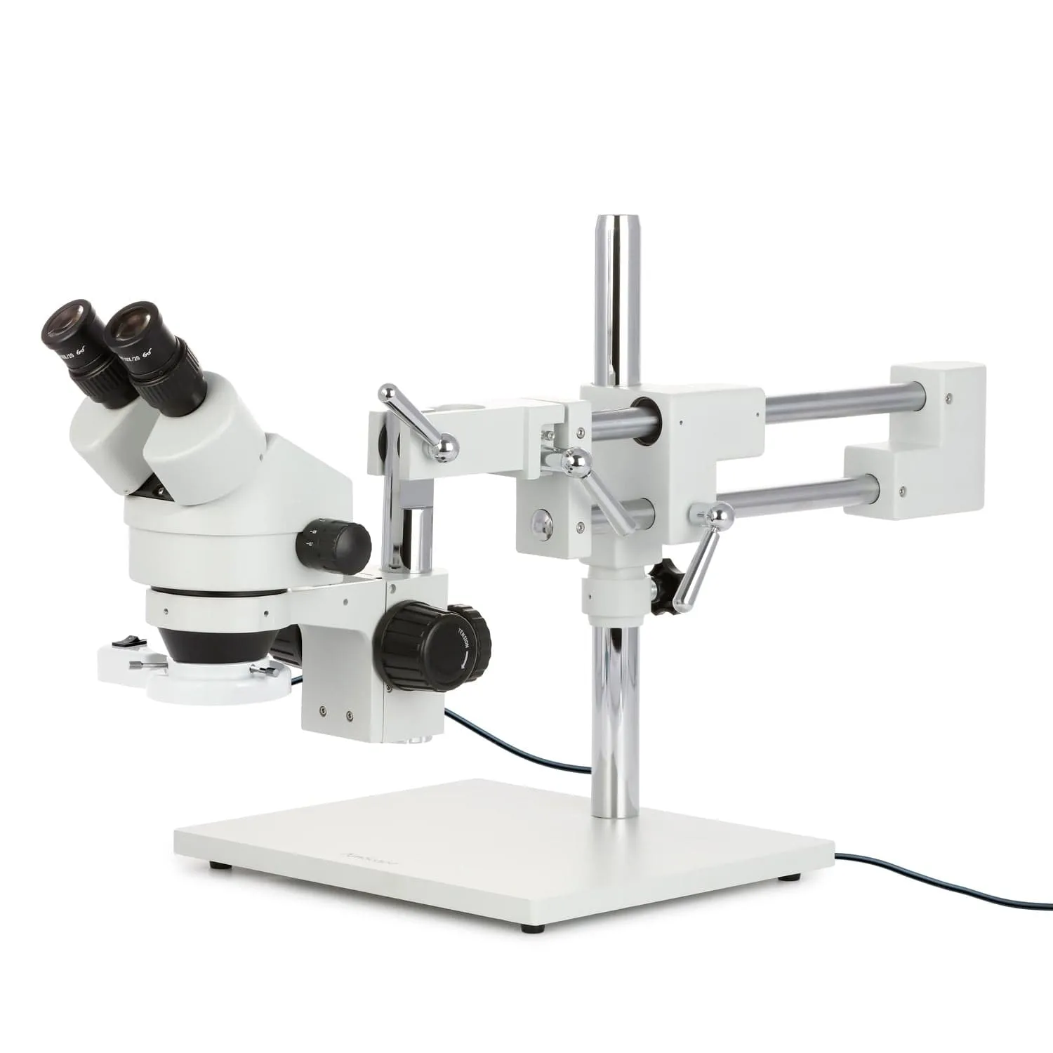AmScope SM-4B Series Binocular Zoom Stereo Microscope with 8W Fluorescent Ring Light and Optional Digital Camera on Double Arm Boom Stand