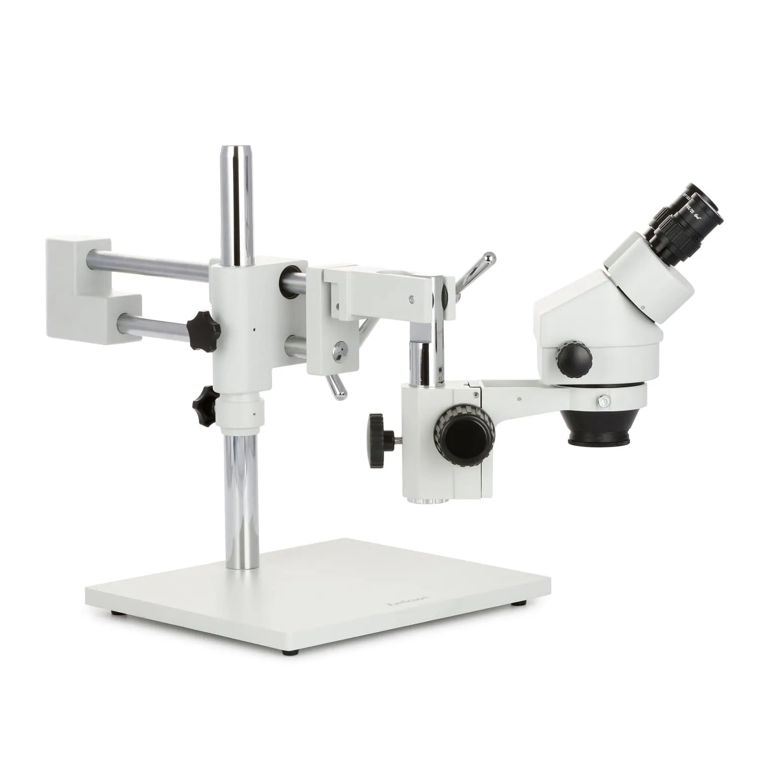 AmScope SM-4B Series Binocular Zoom Stereo Microscope with 8W Fluorescent Ring Light and Optional Digital Camera on Double Arm Boom Stand