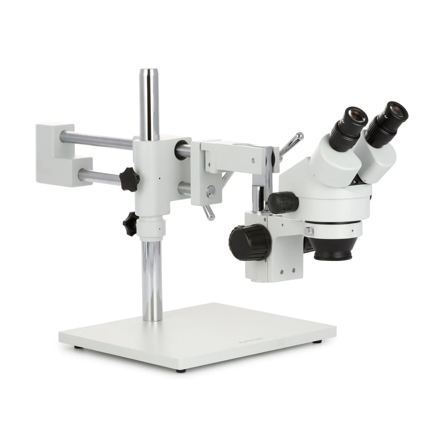 AmScope SM-4B Series Binocular Zoom Stereo Microscope with 8W Fluorescent Ring Light and Optional Digital Camera on Double Arm Boom Stand