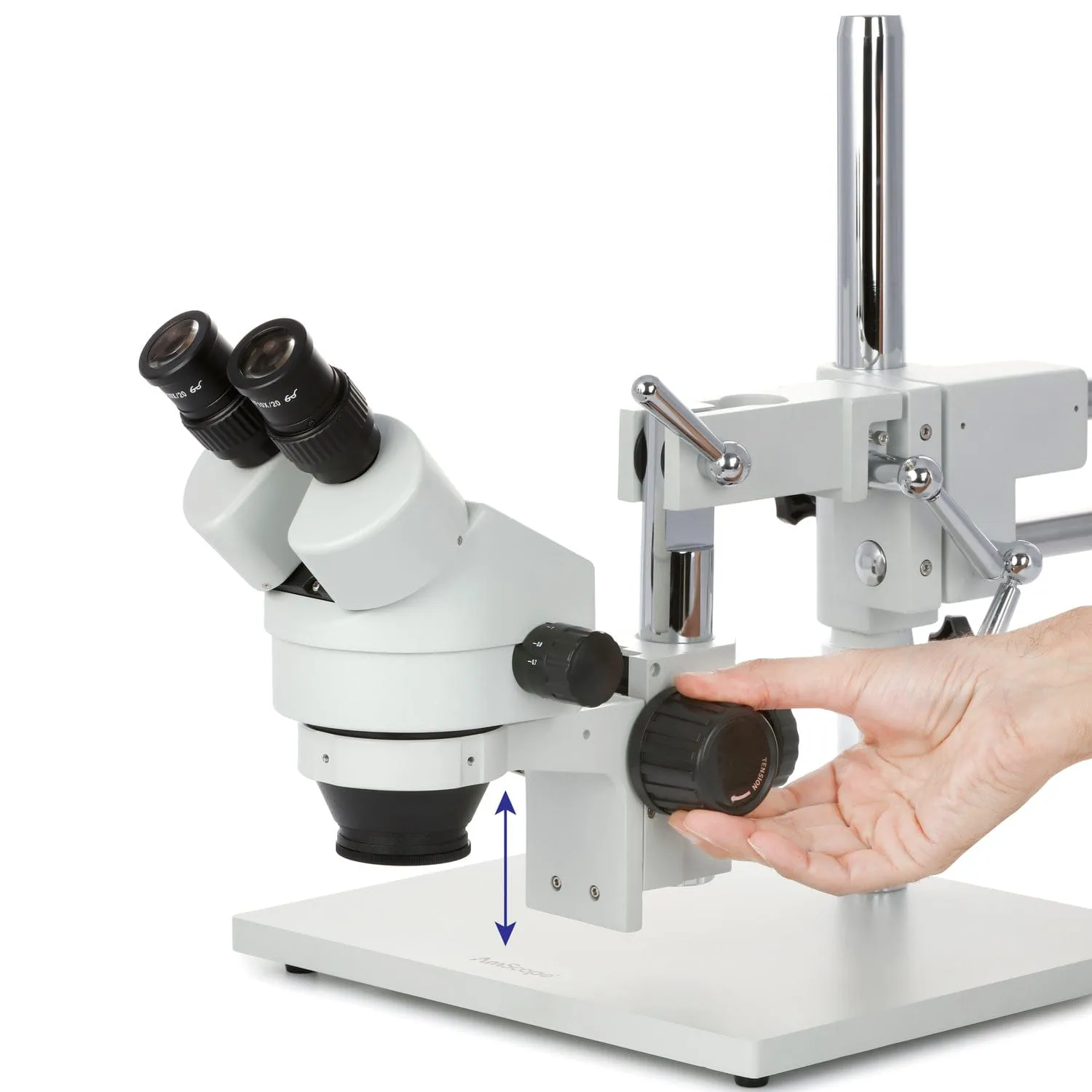 AmScope SM-4B Series Binocular Zoom Stereo Microscope with 8W Fluorescent Ring Light and Optional Digital Camera on Double Arm Boom Stand