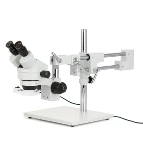 AmScope SM-4B Series Binocular Zoom Stereo Microscope with 8W Fluorescent Ring Light and Optional Digital Camera on Double Arm Boom Stand
