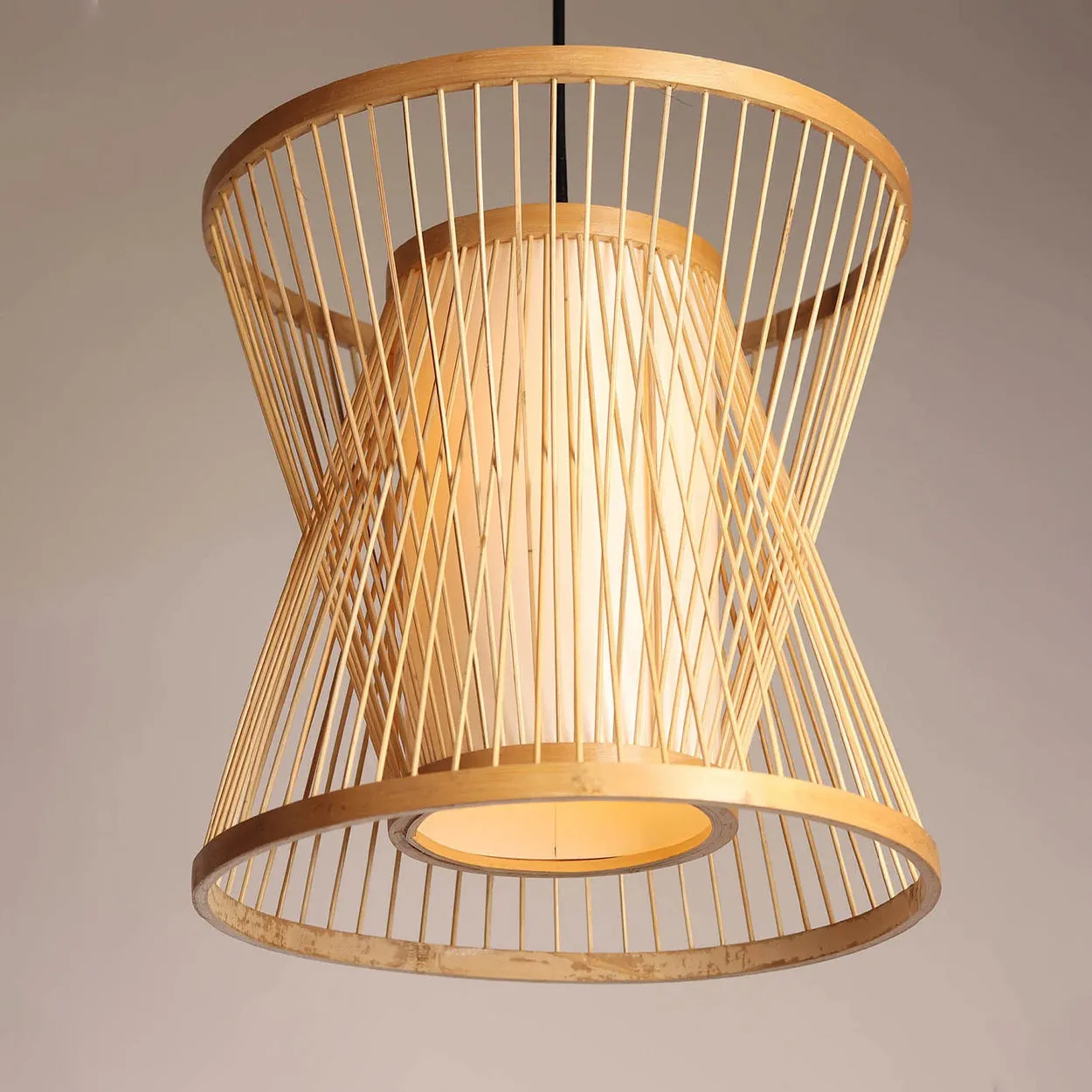 ANKUR SYLO NATURAL BAMBOO CANE AND FABRIC PENDANT LIGHT