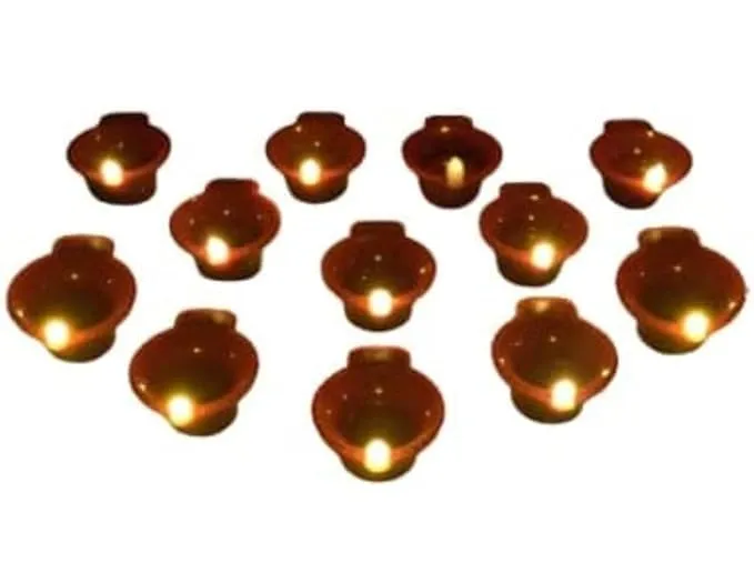 asmafashion Water Sensor Led Diyas Candle with Water Sensing Technology E-Diya, Warm Orange Ambient Lights, Battery Operated Led Candles for Home Decor, Festivals Decoration (Pack of 12)
