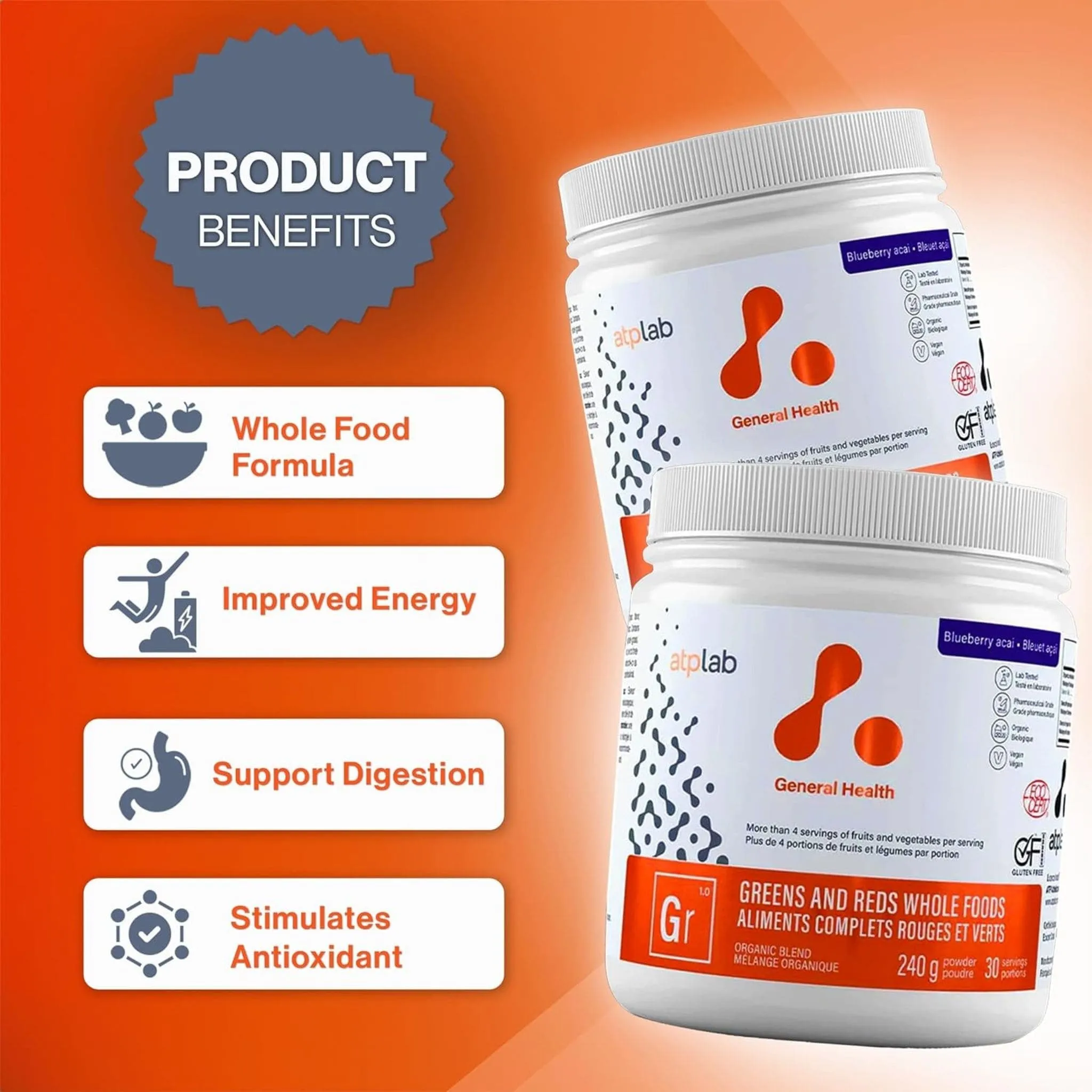 ATP Lab Greens & Reds Whole Foods Powder, 240g