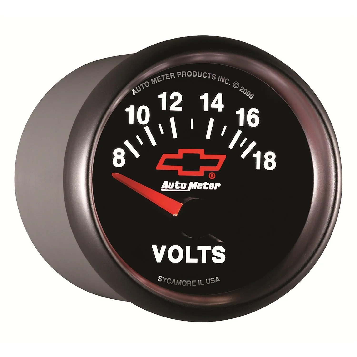 AutoMeter 3692-00406 GAUGE; VOLTMETER; 2 1/16in.; 18V; ELECTRIC; CHEVY RED BOWTIE; BLACK