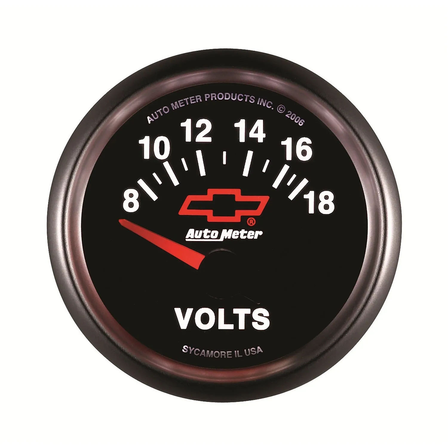 AutoMeter 3692-00406 GAUGE; VOLTMETER; 2 1/16in.; 18V; ELECTRIC; CHEVY RED BOWTIE; BLACK