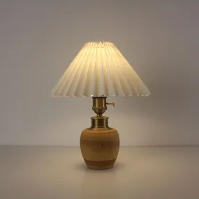 Bamboo Base Cordless Table Lamp -  Battery Operated Vintage Pleated Shade Table Lamp