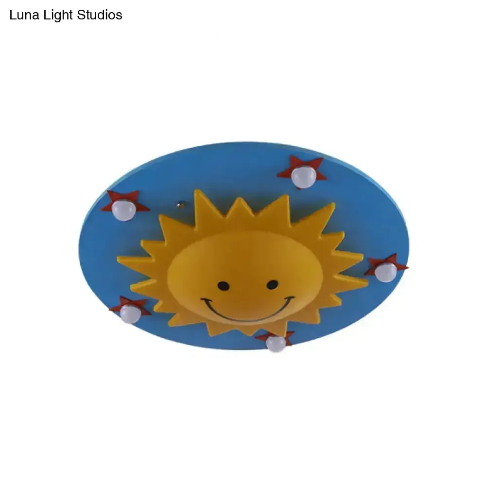 Blue Wood Flushmount Ceiling Light with 6 Bulbs for Kids' Bedroom