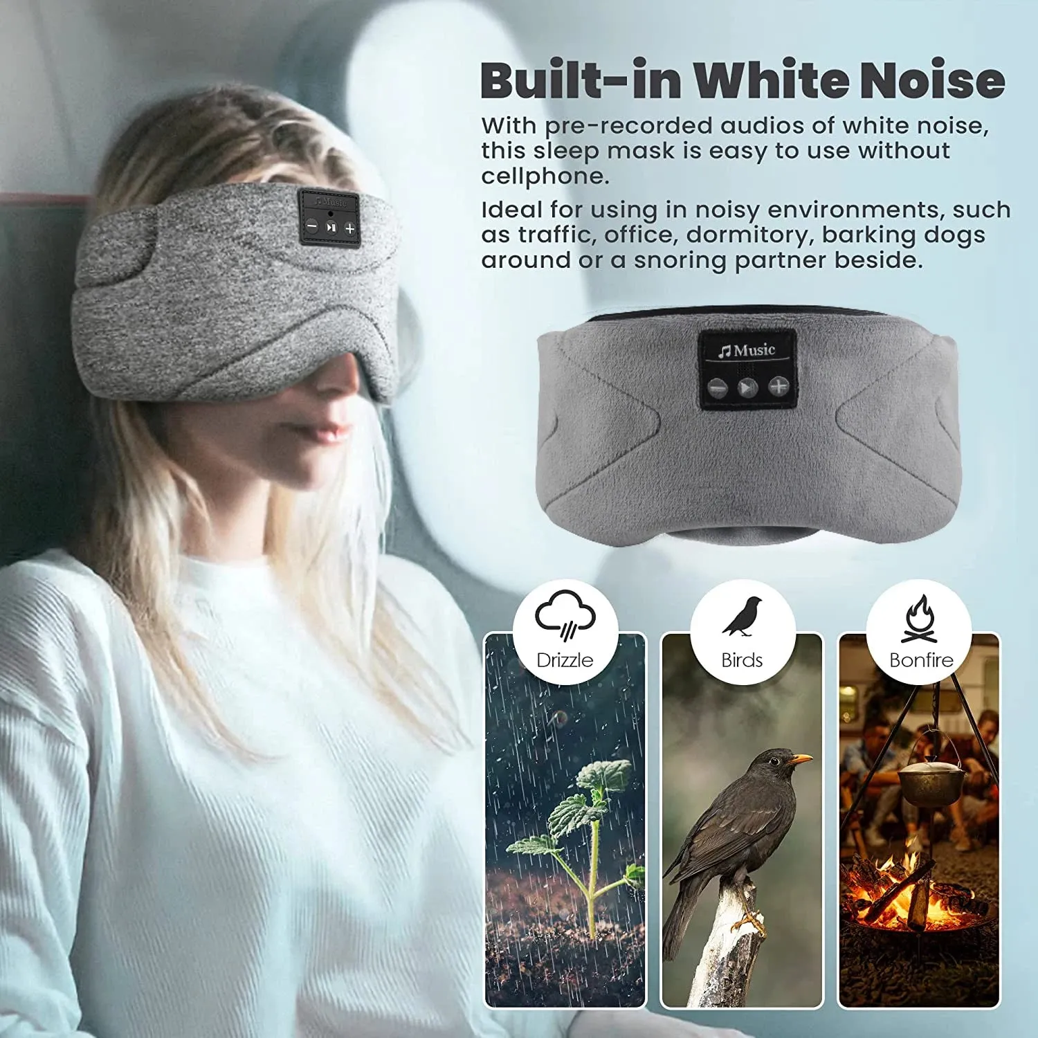 Bluetooth Sleep Mask with White Noise & Headphones