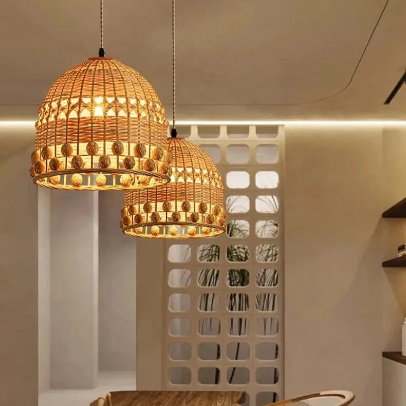 Bohemian Creative Bamboo Woven Pendant Hanging Lighting or Living Room & Dining Spaces