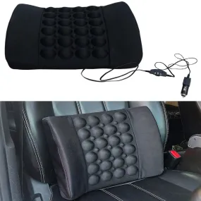 Car Seat Back Rest Lumbar Support 12V Vibrating Electrical Massager Cushion Pillow - 2 Speed Modes, Black, 1 Piece