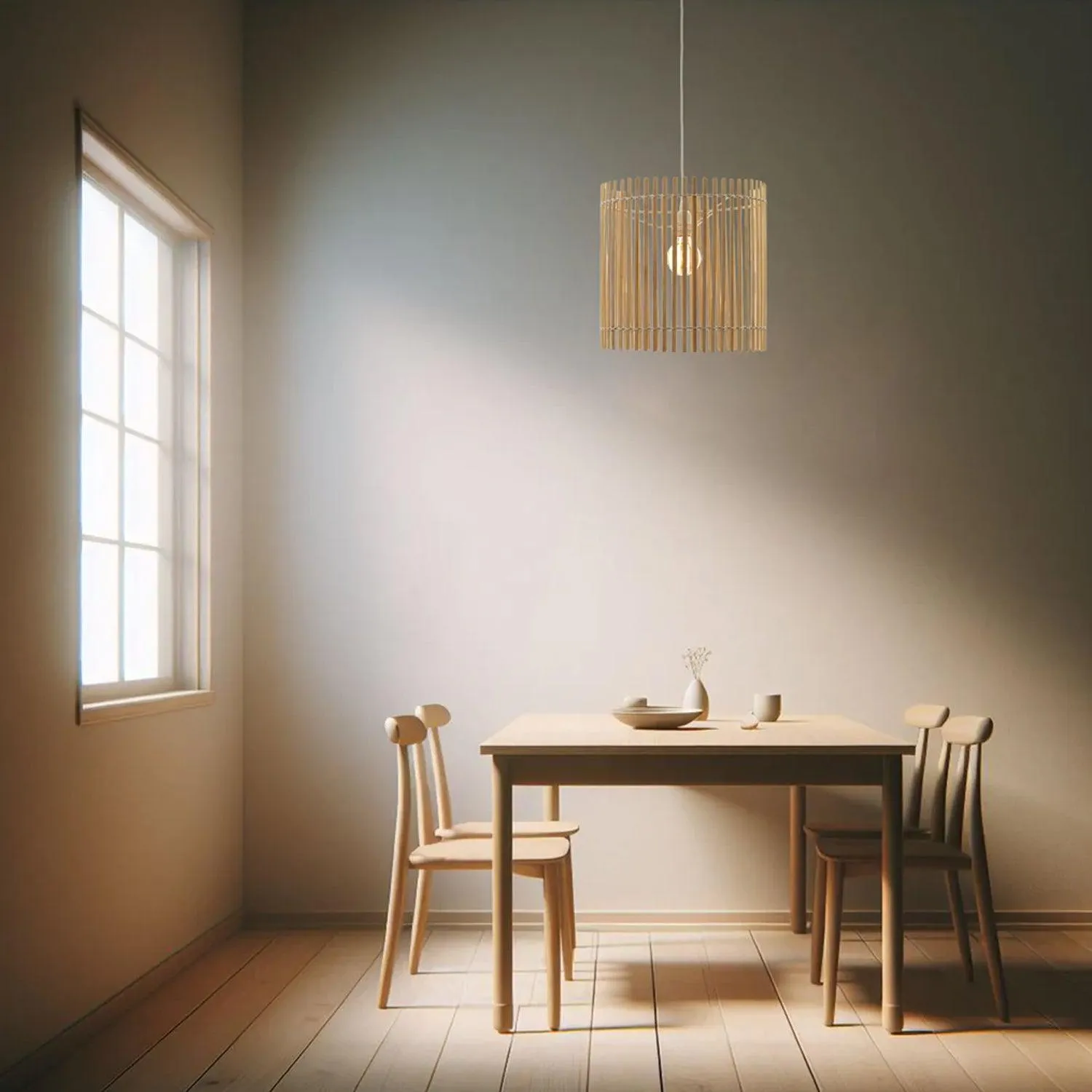 Clara Boho Bamboo Pendant Light, Iron Base - Natural, PL0286