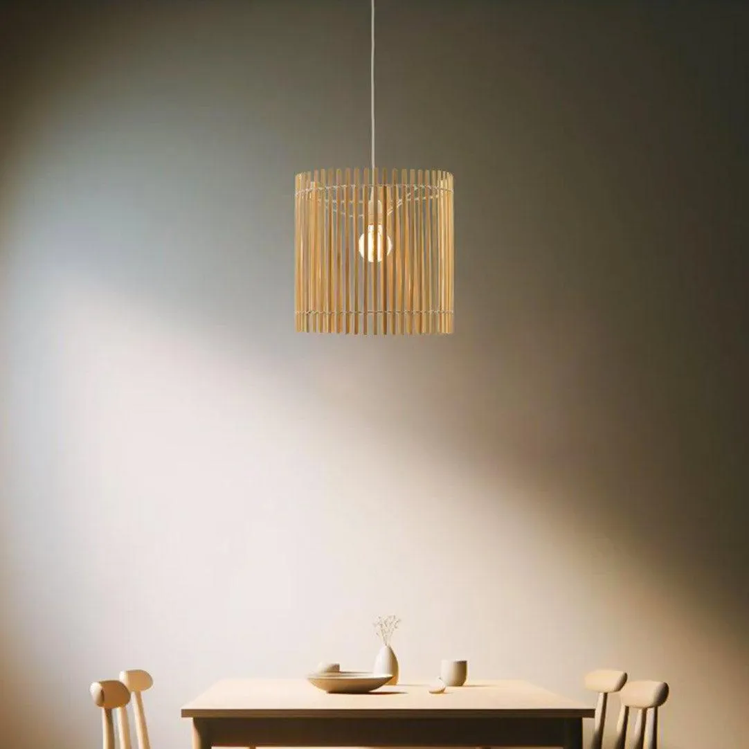 Clara Boho Bamboo Pendant Light, Iron Base - Natural, PL0286
