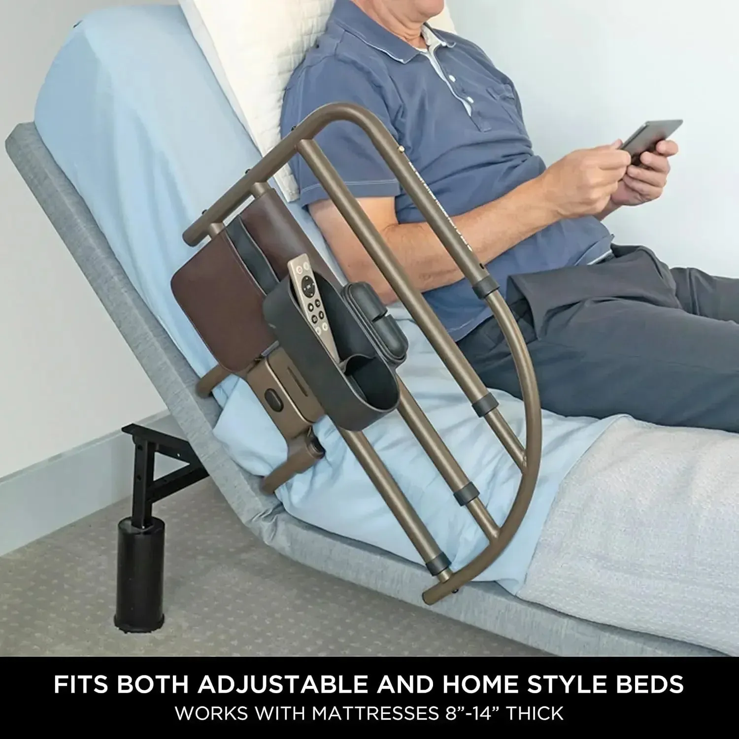 Click Extendable Bed Rail, Removable Bed Handle for Elderly, Safe and Easy to Use Adjustable Assist Rail for Seniors, Prevents F