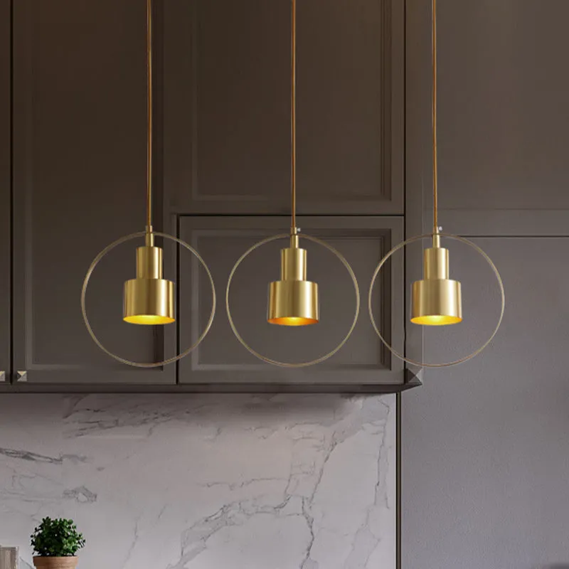 Colonial Brass 2-Tier Tube Down Lighting Pendant Lamp Kit - 1-Light, Metallic Finish with Hanging Ring