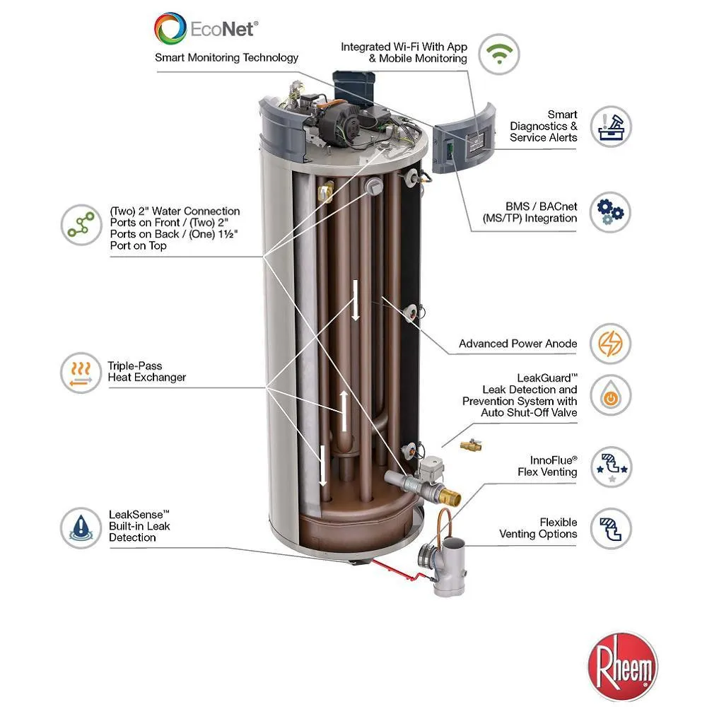Commercial Triton Premium Heavy Duty High Eff 100 Gal. 250K BTU ULN Natural Gas ASME Power Direct Vent Tank Water Heater
