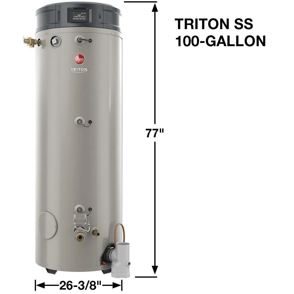 Commercial Triton Premium Heavy Duty High Eff 100 Gal. 250K BTU ULN Natural Gas ASME Power Direct Vent Tank Water Heater