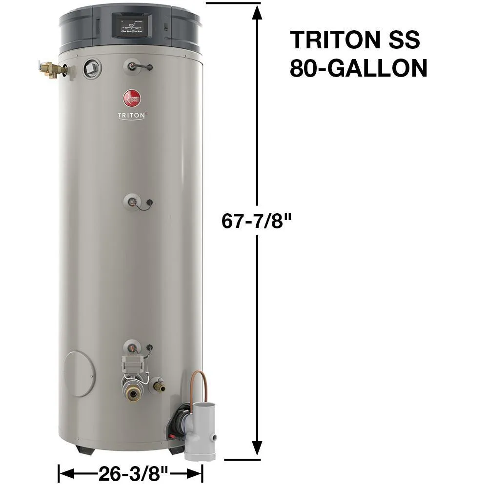 Commercial Triton Premium Heavy Duty High Eff. 80 Gal. 130K BTU ULN Natural Gas ASME Power Direct Vent Tank Water Heater