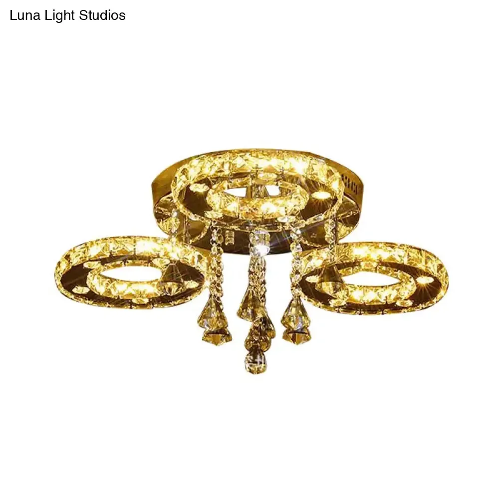 Contemporary K9 Crystal Chrome Ring LED Ceiling Lamp - Multiple Sizes & Colors Available