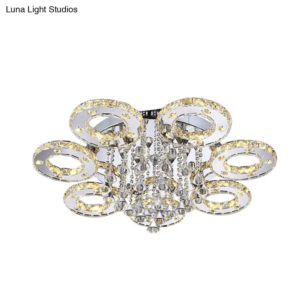 Contemporary K9 Crystal Chrome Ring LED Ceiling Lamp - Multiple Sizes & Colors Available