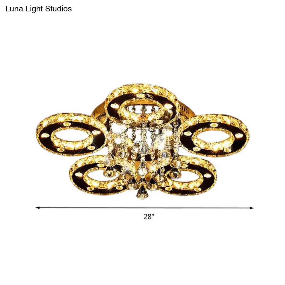 Contemporary K9 Crystal Chrome Ring LED Ceiling Lamp - Multiple Sizes & Colors Available