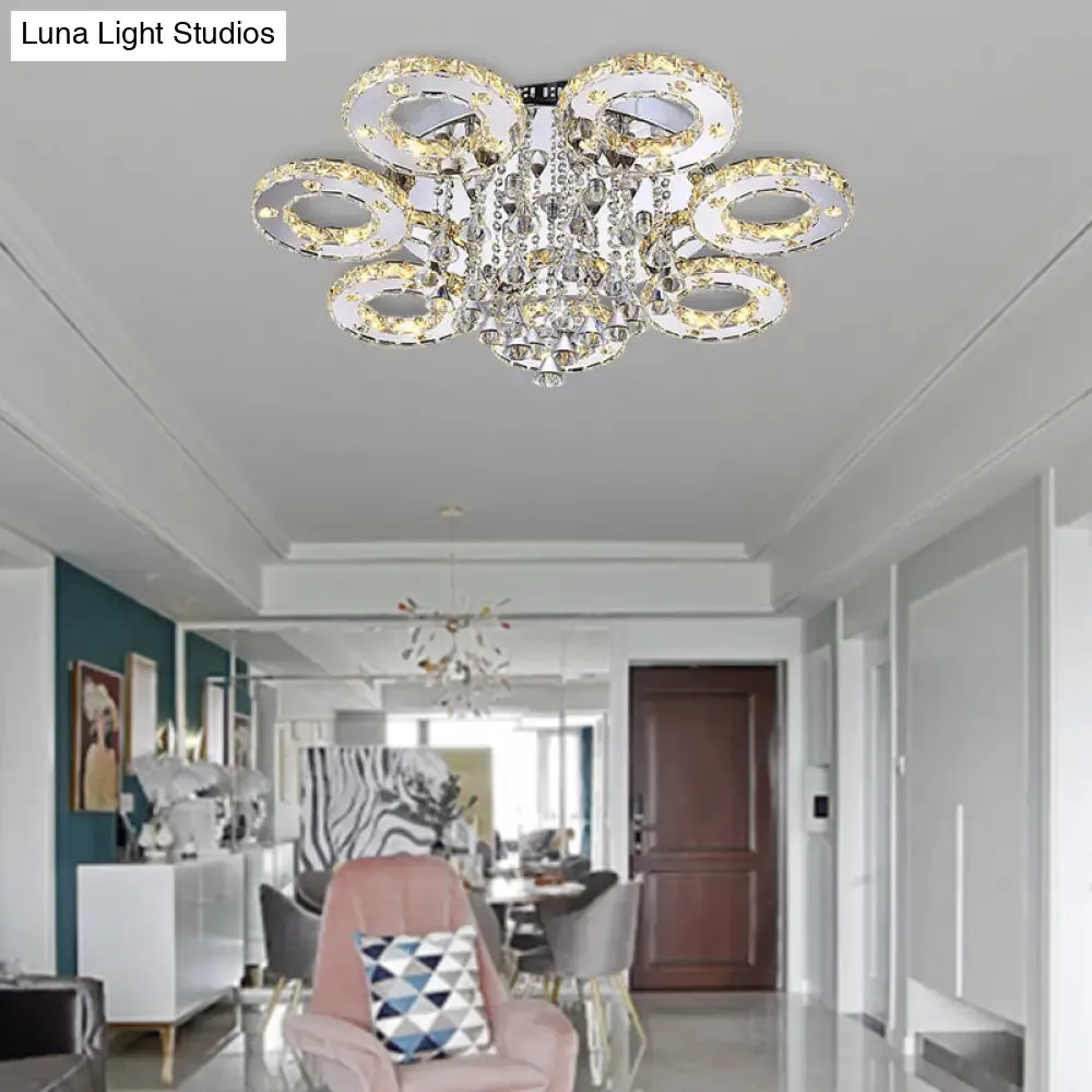 Contemporary K9 Crystal Chrome Ring LED Ceiling Lamp - Multiple Sizes & Colors Available