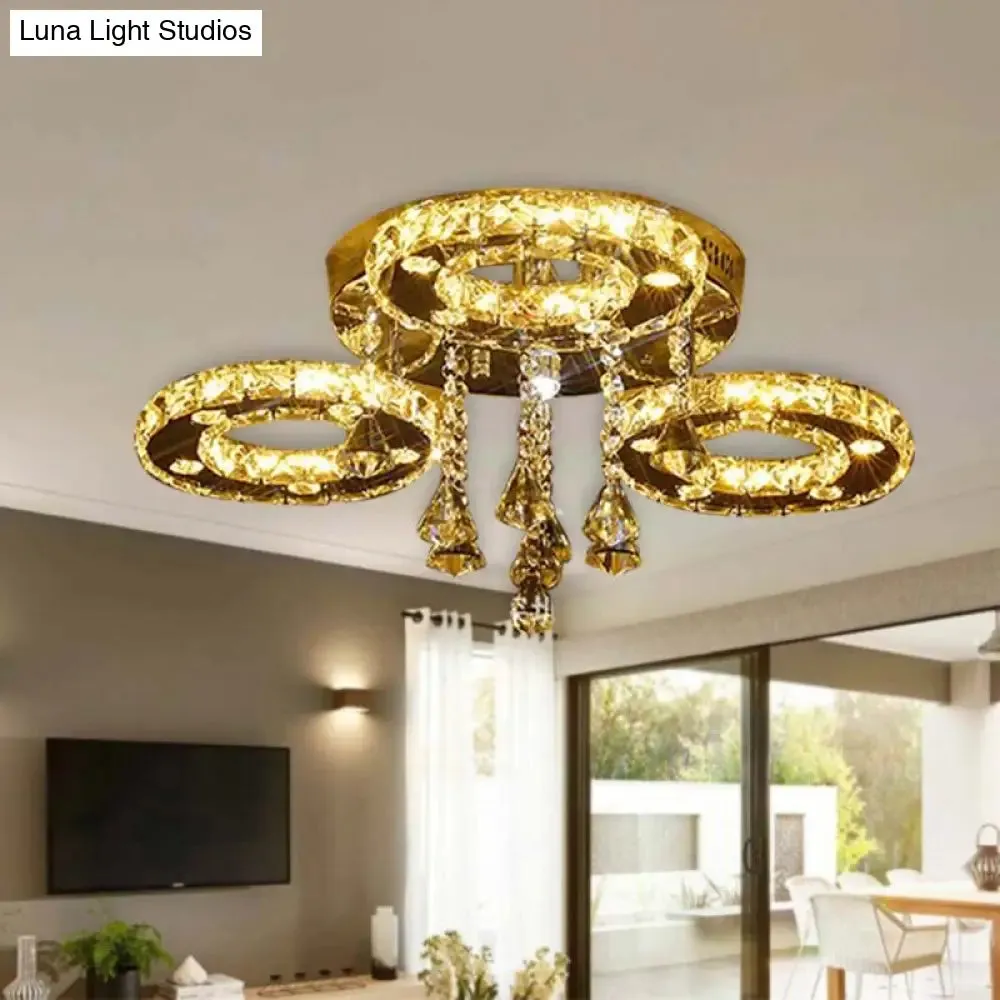 Contemporary K9 Crystal Chrome Ring LED Ceiling Lamp - Multiple Sizes & Colors Available