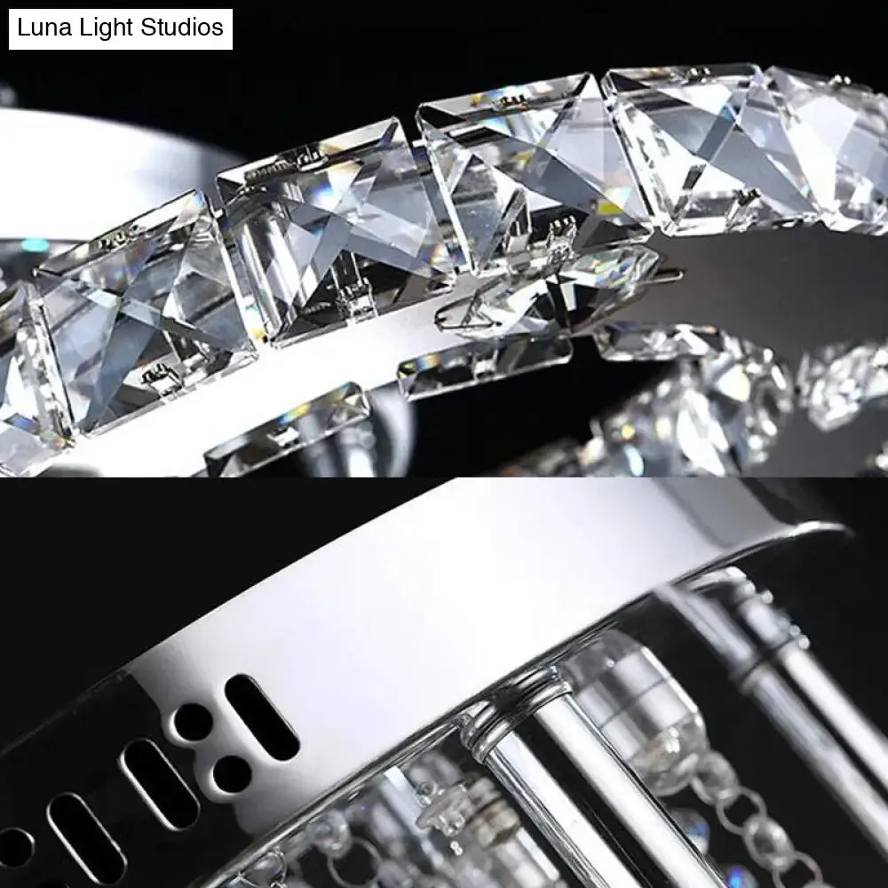 Contemporary K9 Crystal Chrome Ring LED Ceiling Lamp - Multiple Sizes & Colors Available