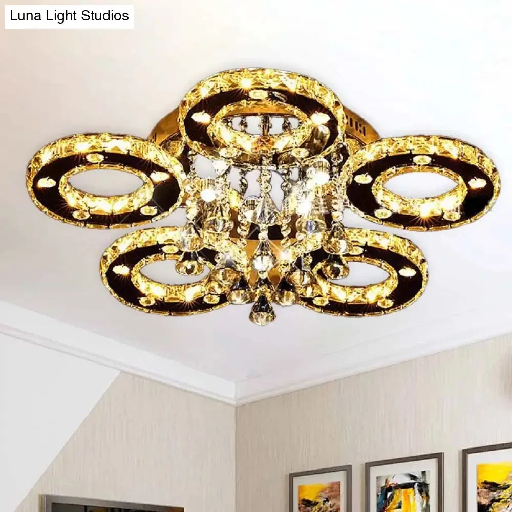 Contemporary K9 Crystal Chrome Ring LED Ceiling Lamp - Multiple Sizes & Colors Available