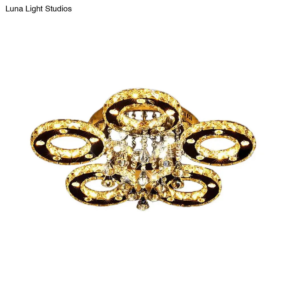 Contemporary K9 Crystal Chrome Ring LED Ceiling Lamp - Multiple Sizes & Colors Available