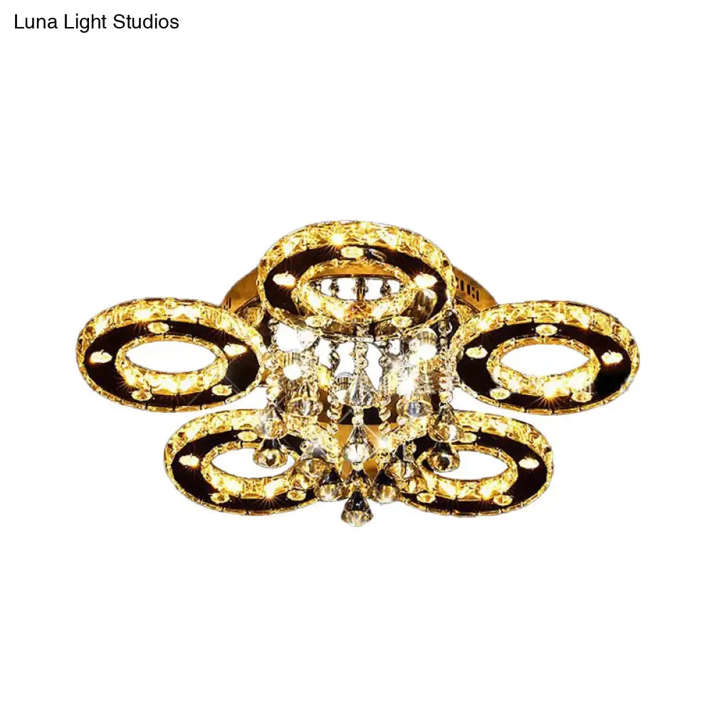 Contemporary K9 Crystal Chrome Ring LED Ceiling Lamp - Multiple Sizes & Colors Available