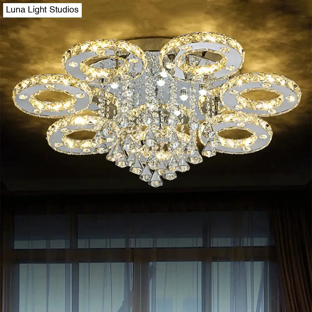 Contemporary K9 Crystal Chrome Ring LED Ceiling Lamp - Multiple Sizes & Colors Available