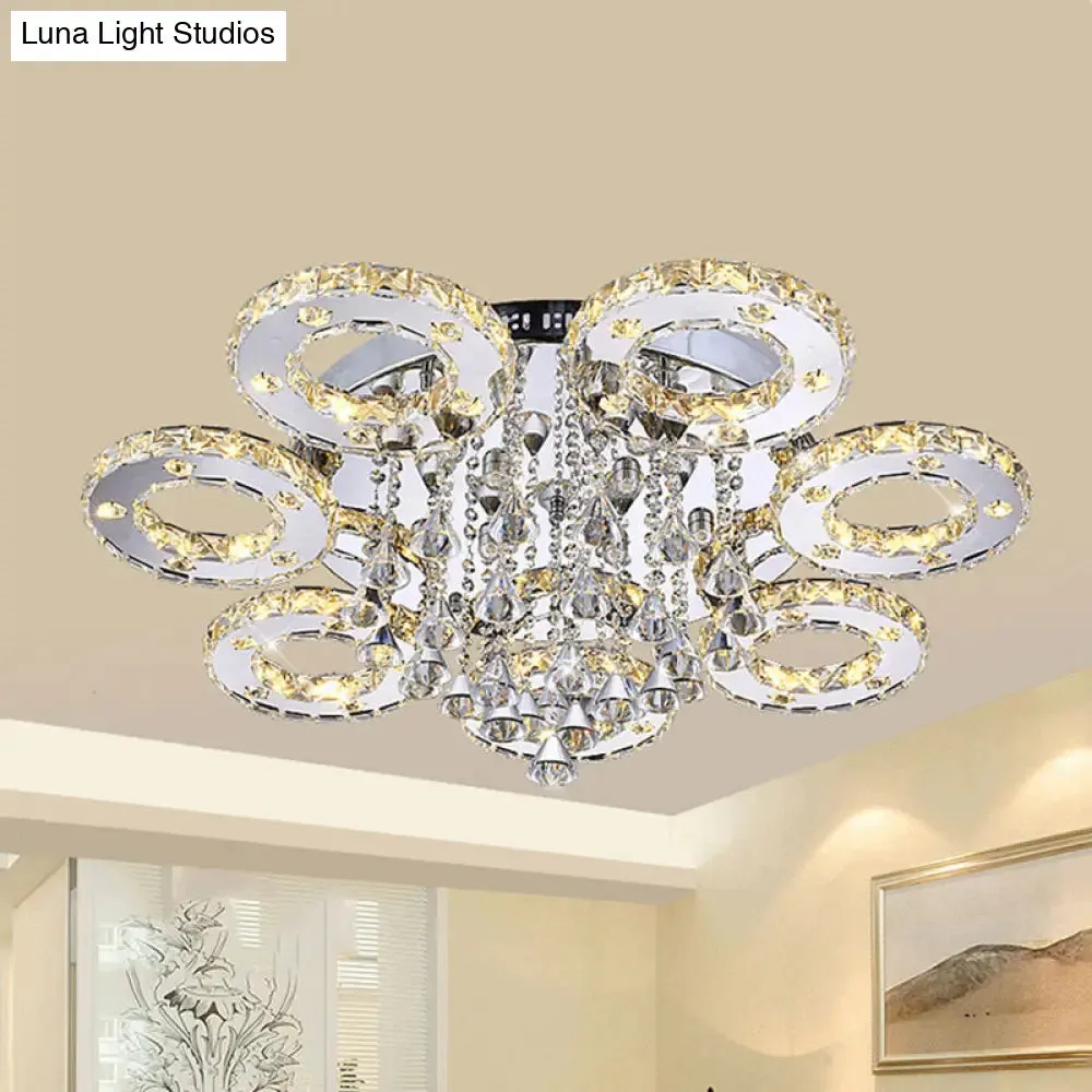 Contemporary K9 Crystal Chrome Ring LED Ceiling Lamp - Multiple Sizes & Colors Available