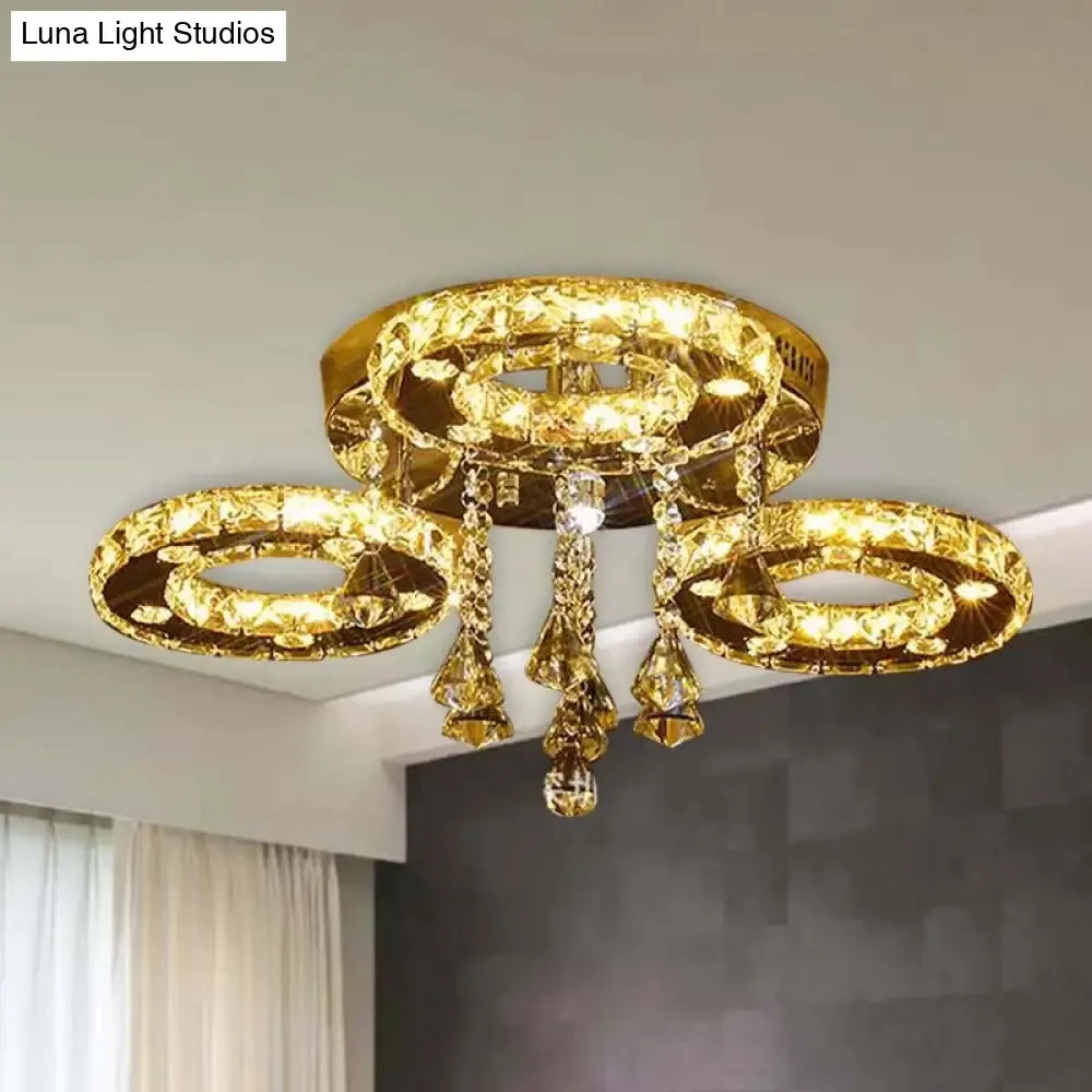 Contemporary K9 Crystal Chrome Ring LED Ceiling Lamp - Multiple Sizes & Colors Available