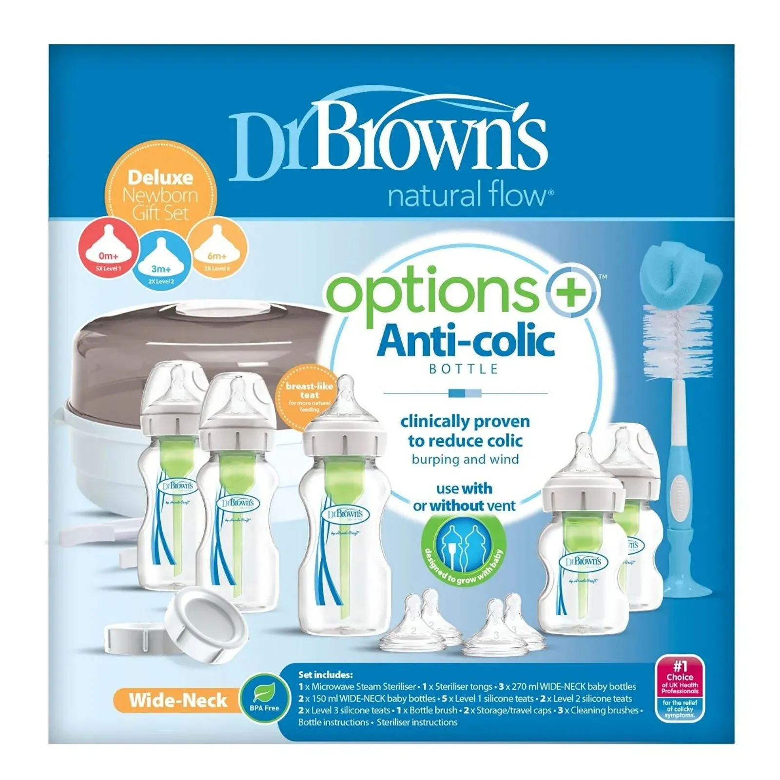 Dr. Brown's Options  Anti-Colic Baby Bottle Wide Neck Newborn Gift Starter Set