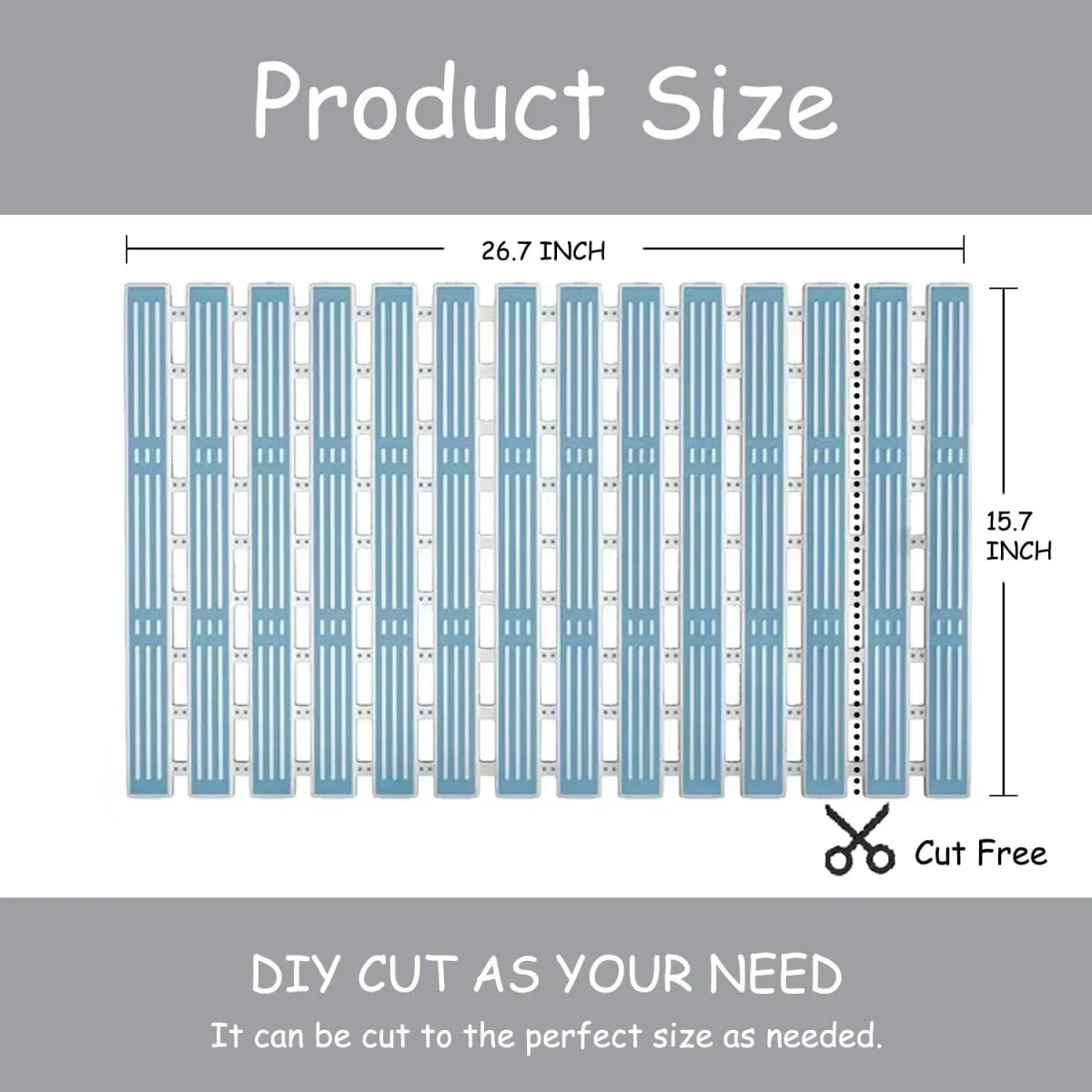 Eco-Friendly Non-Slip Bath/Shower Mat with Rapid Drainage - Ideal for Bathroom or Kitchen Floor (27" x 16"/68 x 40cm)