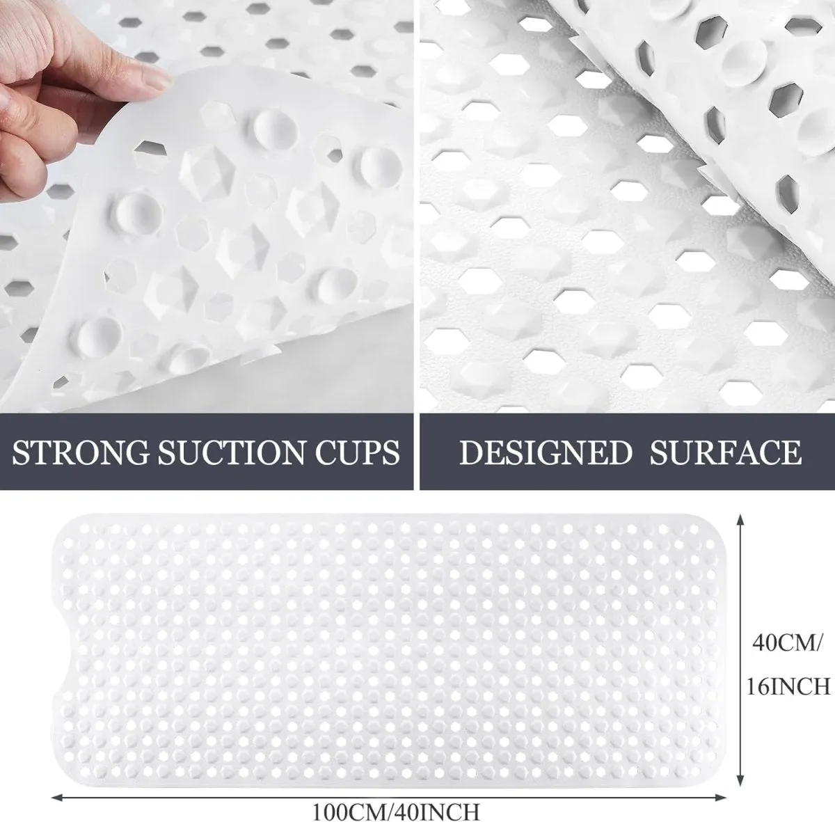 Extra Long Anti-Slip Bathtub Mat for Safety and Comfort – High Quality Vinyl Shower Mat with Strong Suction Cups, 100x40cm."