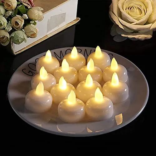 FESTIVE BLESSINGS Flameless Sensor Waterproof Candle Lamp Float On Water Led Plastic Floating Tea Lights | Electric Candle Lights for Decoration | Diwali Lights - White, Set of 24