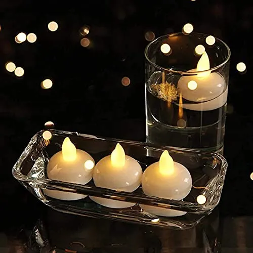 FESTIVE BLESSINGS Flameless Sensor Waterproof Candle Lamp Float On Water Led Plastic Floating Tea Lights | Electric Candle Lights for Decoration | Diwali Lights - White, Set of 24