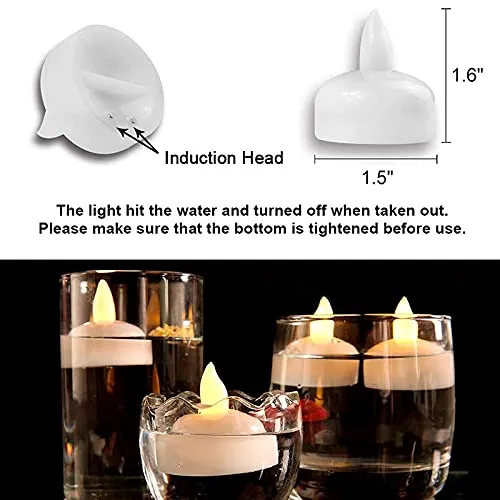 FESTIVE BLESSINGS Flameless Sensor Waterproof Candle Lamp Float On Water Led Plastic Floating Tea Lights | Electric Candle Lights for Decoration | Diwali Lights - White, Set of 24
