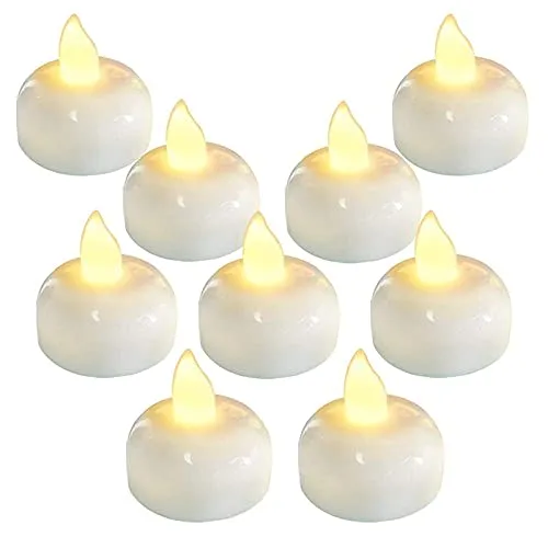 FESTIVE BLESSINGS Flameless Sensor Waterproof Candle Lamp Float On Water Led Plastic Floating Tea Lights | Electric Candle Lights for Decoration | Diwali Lights - White, Set of 24