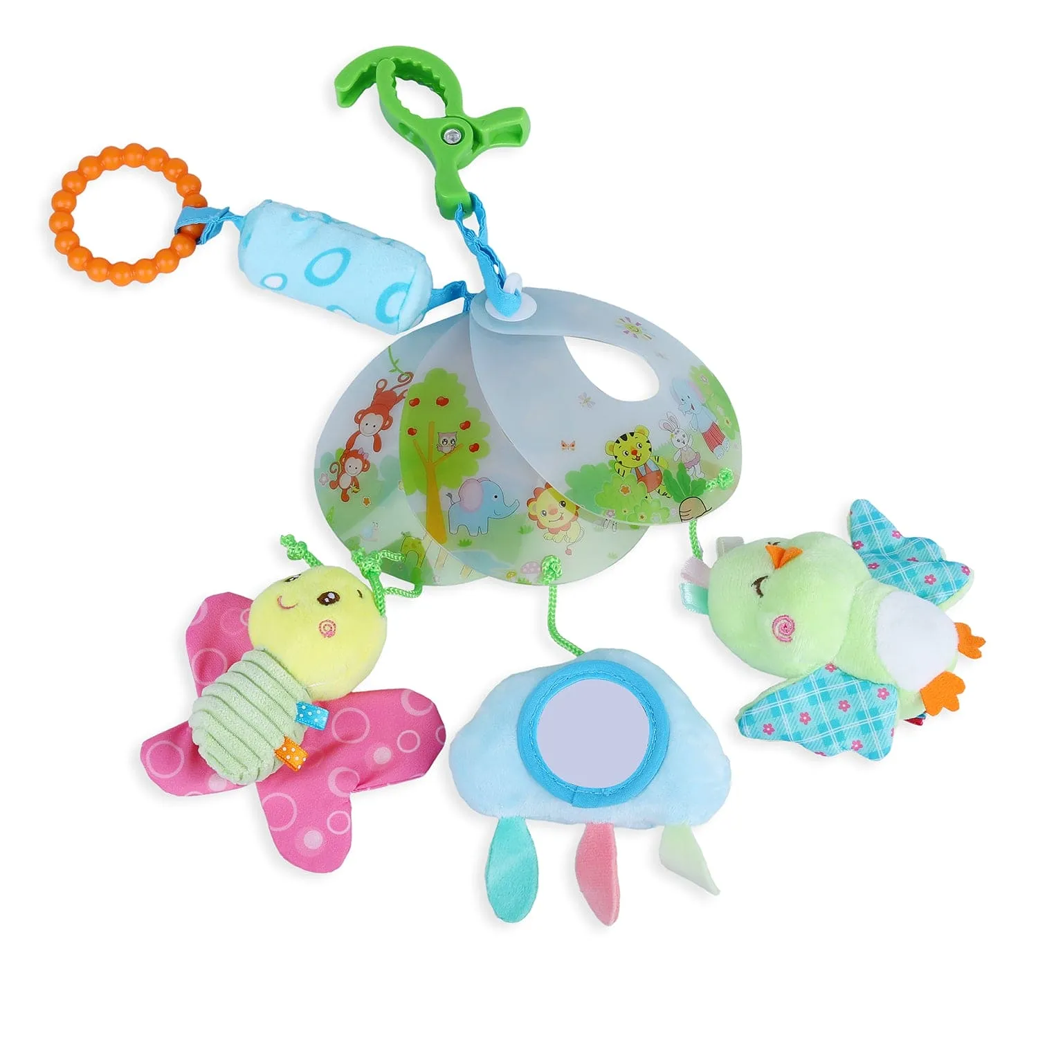 Flying Birds Clip-On Foldable Rotating Wind Chime Cot Mobile With Hanging Rattle Toys - Multicolour